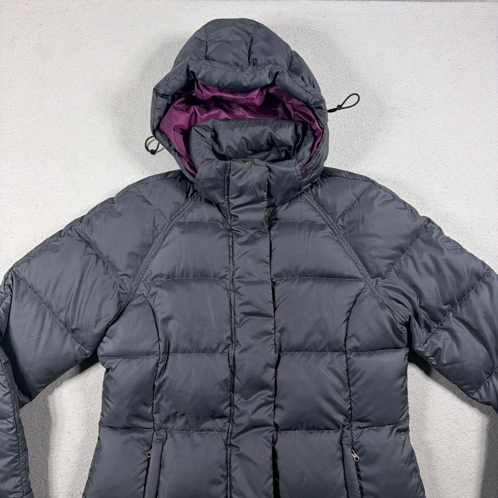 Athleta Goose Down Puffer Jacket Women Small Dark Gray Hooded Winter Gorpcore - Picture 3 of 14